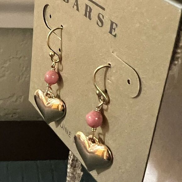 Studio Barse Gold Heart Earrings with Pink Beads - Picture 4 of 6
